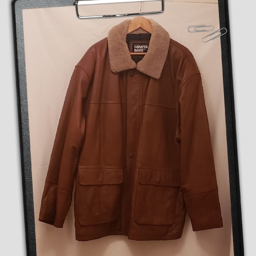 Genuine men's brown leather coat.